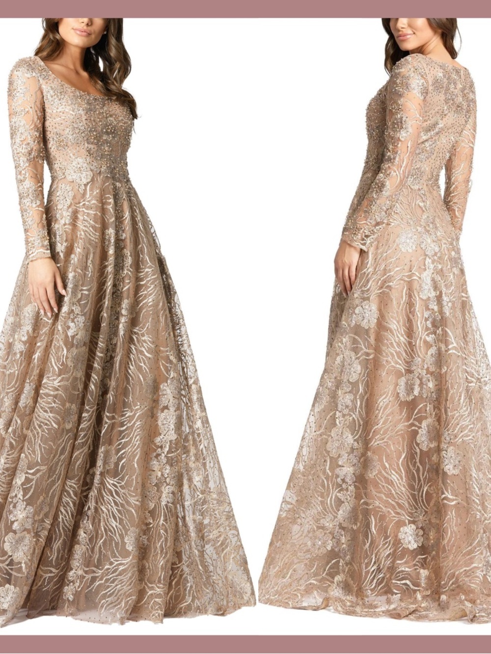 Mac Dugall Embellished Long Sleeve Formal Gown